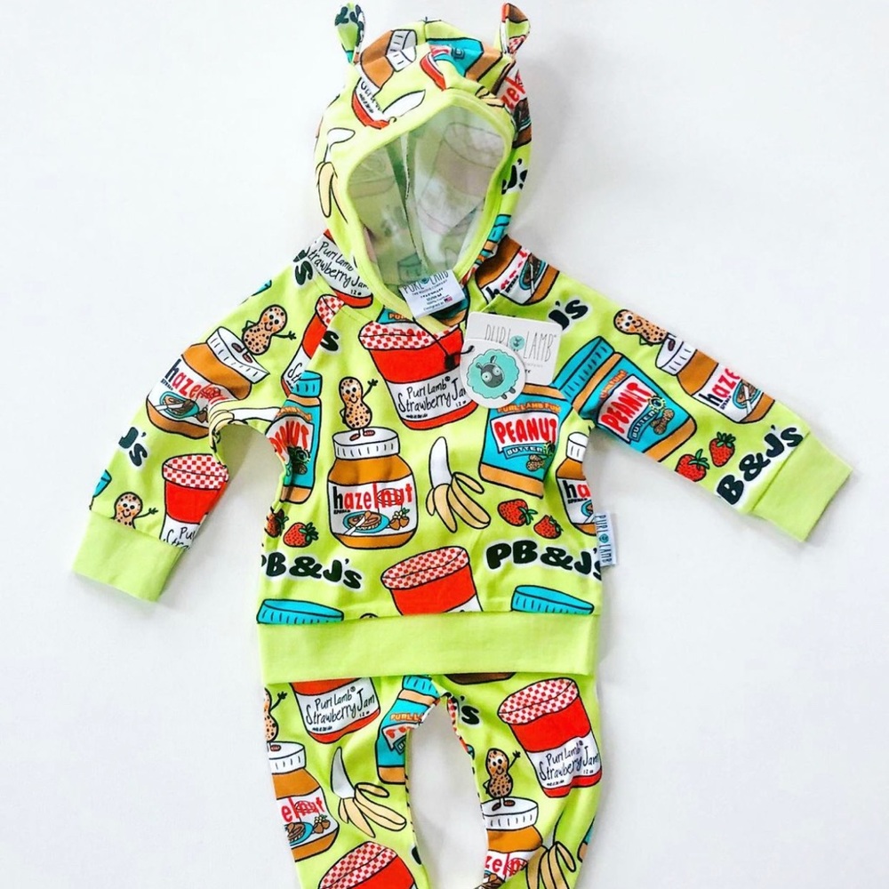 Purl Lamb PB & J Hoodie and Pants Set 2T 3T Peanut Butter Jelly Kawaii Cute